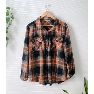 🔥 SALE Democracy Plaid Tathered Hem Flannel Shirt Sz Med